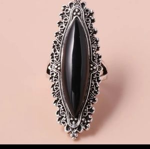 Black faux onyx and silver plated ring size 6, 7, 8, 9, 10, 11, 12, 13 available